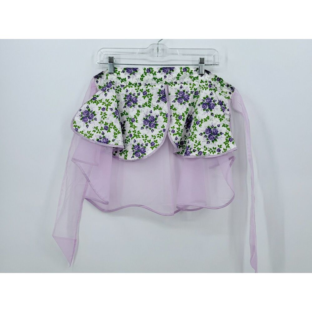 Vintage Handmade Purple Lavender Hostess Apron Floral Rose Pocket